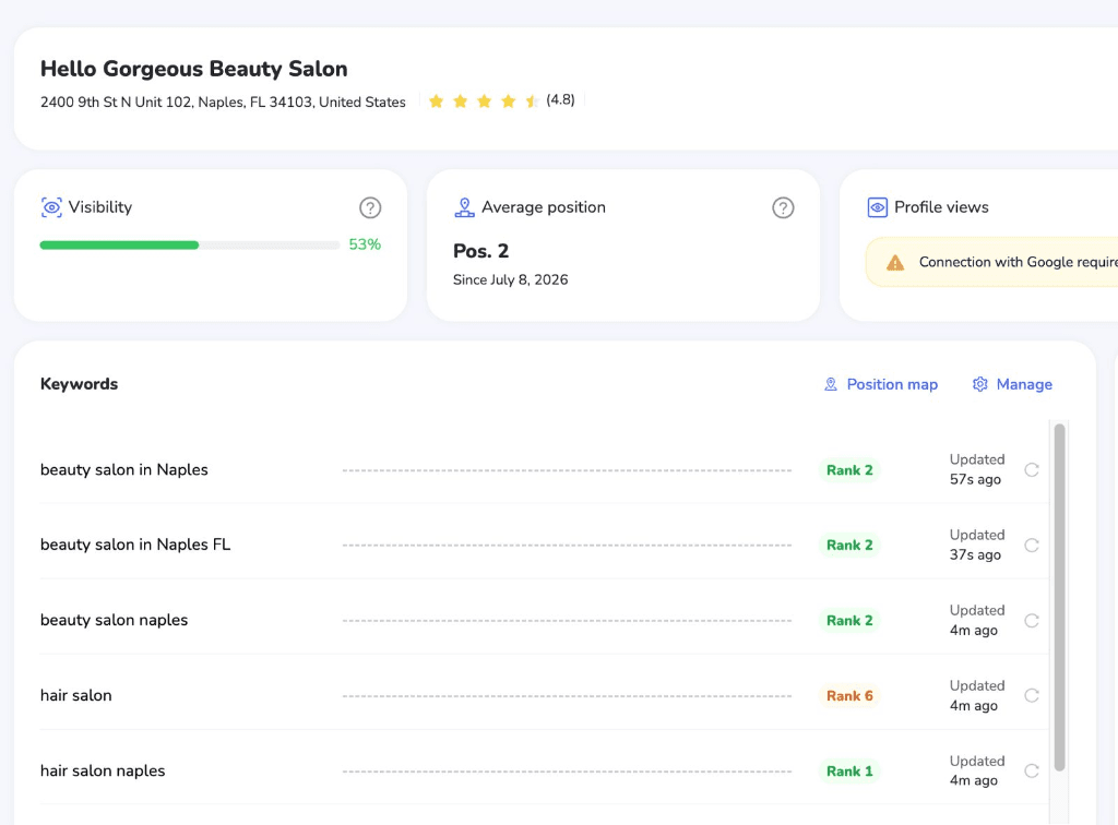 Google Business Profile Keywords Ranking Positions